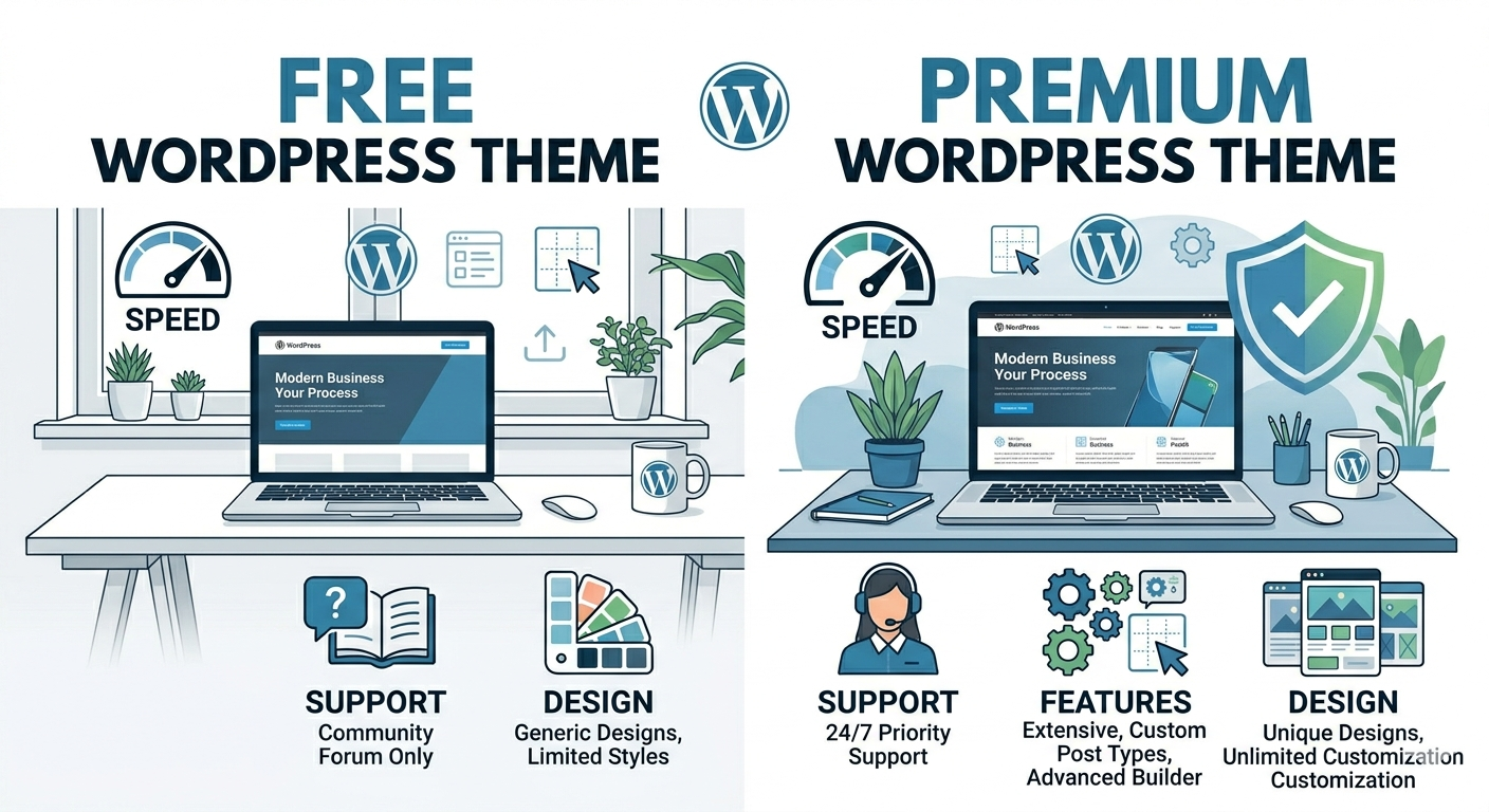 Free vs premium WordPress themes comparison for beginners