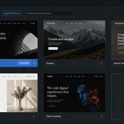"Install WordPress theme — WordPress dashboard showing the themes section with multiple options
